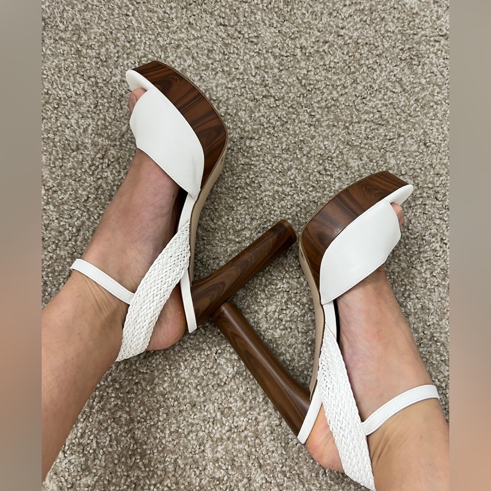 Jessica Simpson brown and white heels